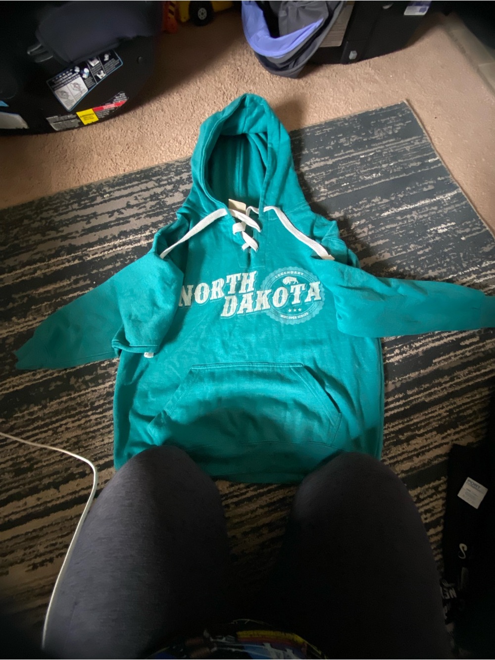 Women's Teal Lace-Up Hooded Pullover - North Dakota Print